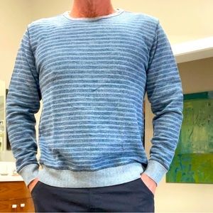 Faherty Long Sleeve Indigo Dyed  Stripe Crew Sweatshirt. Men’s Large